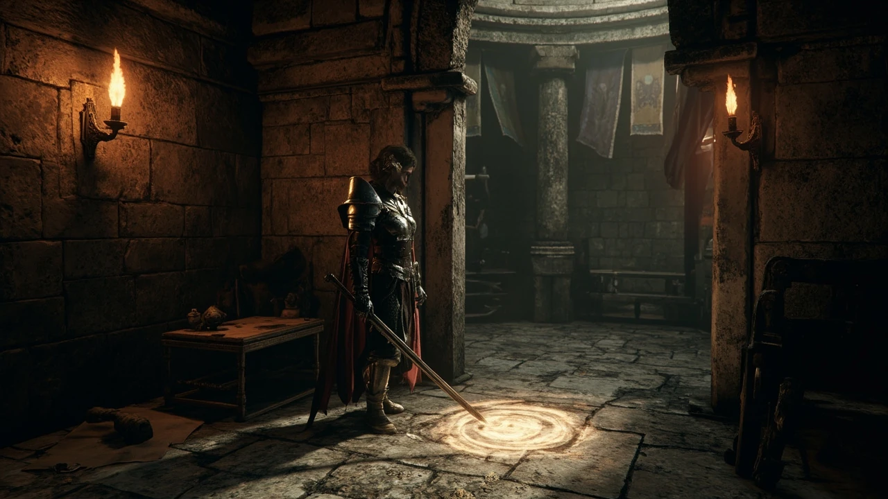 Nepheli Loux questline walkthrough hero image showing a warrior NPC at a Roundtable Hold alcove